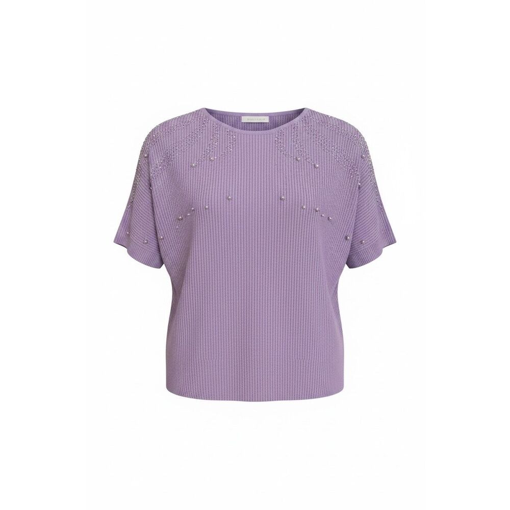 Luna NWOT‎ Ribbed Faux Pearl Embellished Studded Knit Top Lilac Medium